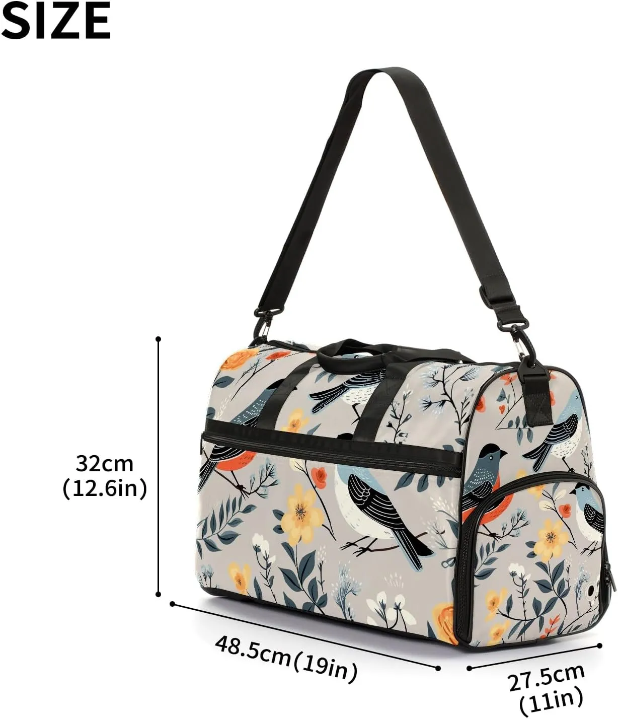Gym Bag for Women, Carry on Weekender Overnight Bag, Travel Duffel Bags, Personal Item Travel Bag Tote Bag Workout Dance Bag, Chinese Painting Bird - 55