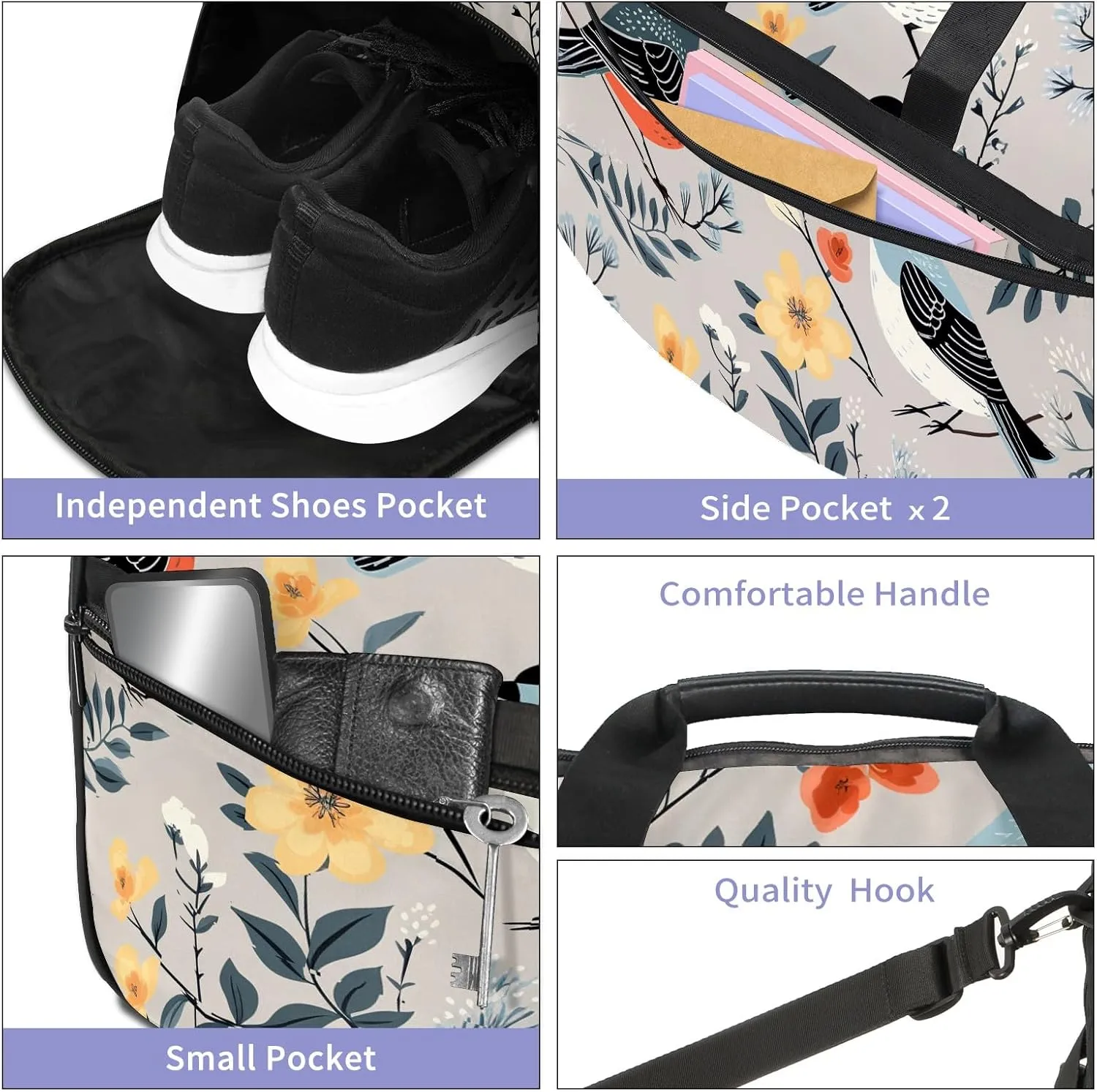 Gym Bag for Women, Carry on Weekender Overnight Bag, Travel Duffel Bags, Personal Item Travel Bag Tote Bag Workout Dance Bag, Chinese Painting Bird - 55