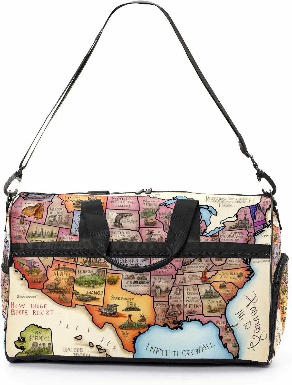 Gym Bag for Women Men, Yoga Bag with Shoe Pocket, Travel Duffel Tote Bag for Plane, Workout, Swimming, Weekend Overnight Bag Carry on Bag Hospital Holdalls, America Map - 34