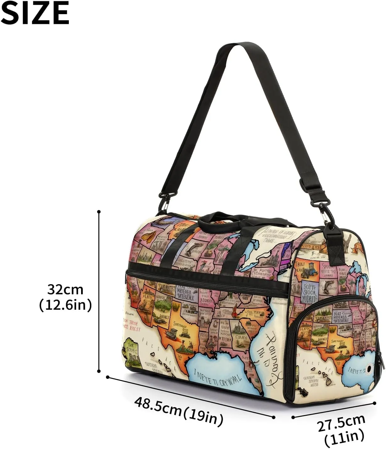 Gym Bag for Women Men, Yoga Bag with Shoe Pocket, Travel Duffel Tote Bag for Plane, Workout, Swimming, Weekend Overnight Bag Carry on Bag Hospital Holdalls, America Map - 34