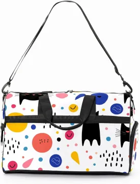 Gym Bag for Women Men, Yoga Bag with Shoe Pocket, Travel Duffel Tote Bag for Plane, Workout, Swimming, Weekend Overnight Bag Carry on Bag Hospital Holdalls, Cat Simple Drawing - 5