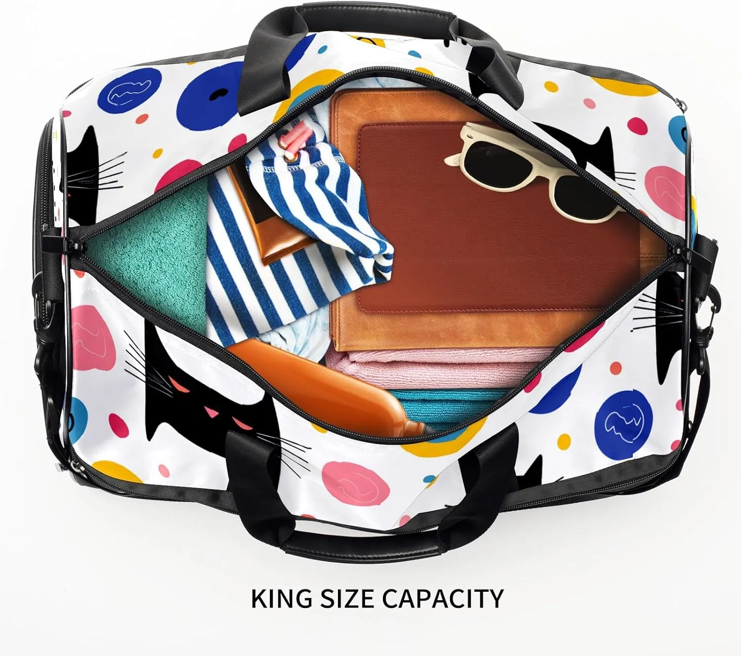 Gym Bag for Women Men, Yoga Bag with Shoe Pocket, Travel Duffel Tote Bag for Plane, Workout, Swimming, Weekend Overnight Bag Carry on Bag Hospital Holdalls, Cat Simple Drawing - 5