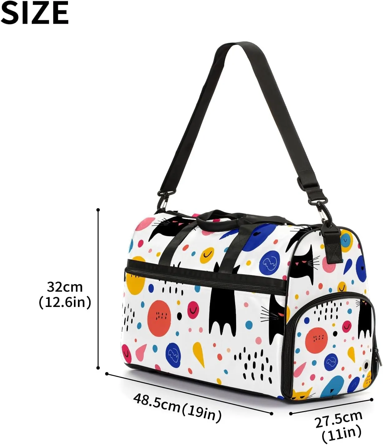 Gym Bag for Women Men, Yoga Bag with Shoe Pocket, Travel Duffel Tote Bag for Plane, Workout, Swimming, Weekend Overnight Bag Carry on Bag Hospital Holdalls, Cat Simple Drawing - 5