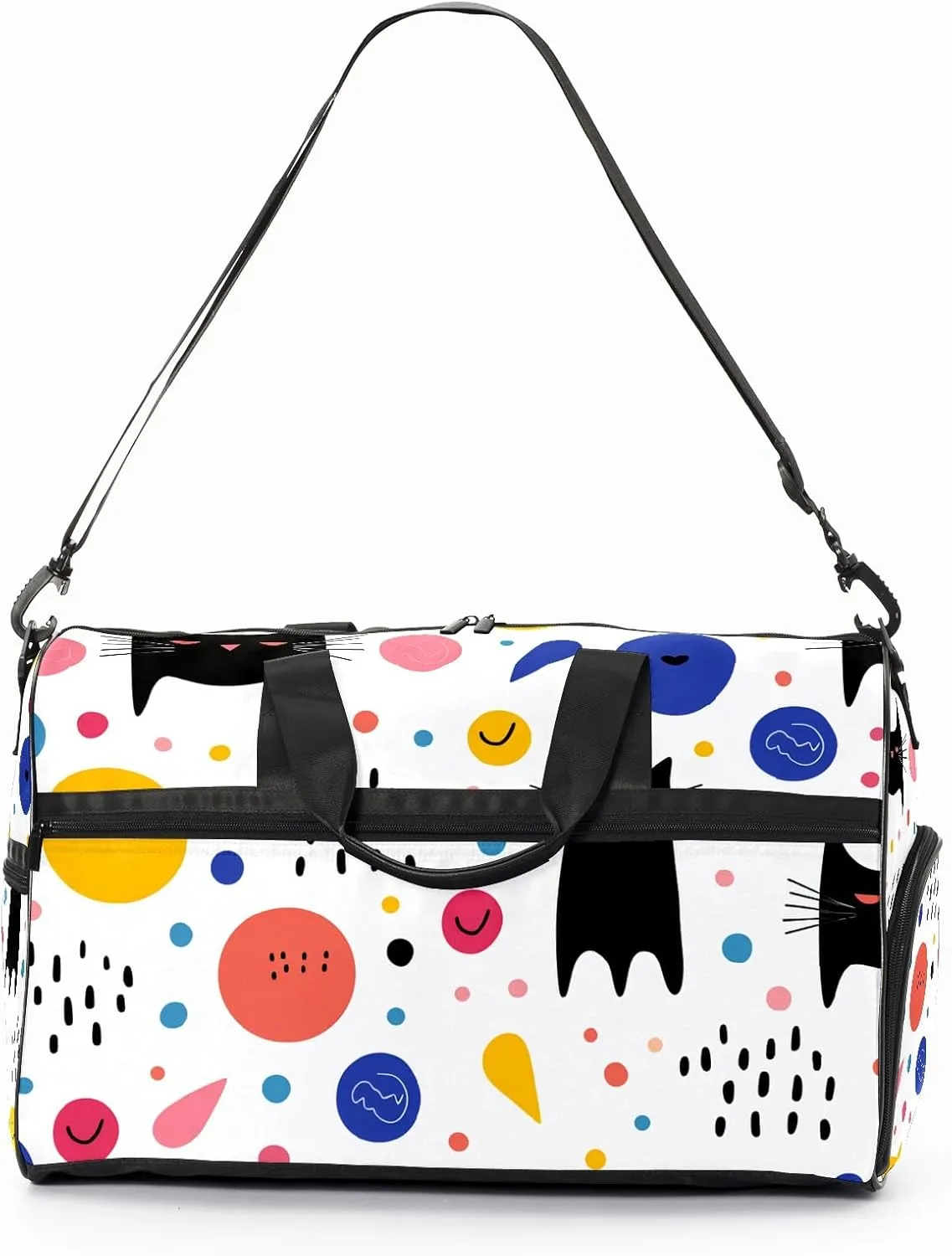 Gym Bag for Women Men, Yoga Bag with Shoe Pocket, Travel Duffel Tote Bag for Plane, Workout, Swimming, Weekend Overnight Bag Carry on Bag Hospital Holdalls, Cat Simple Drawing - 5