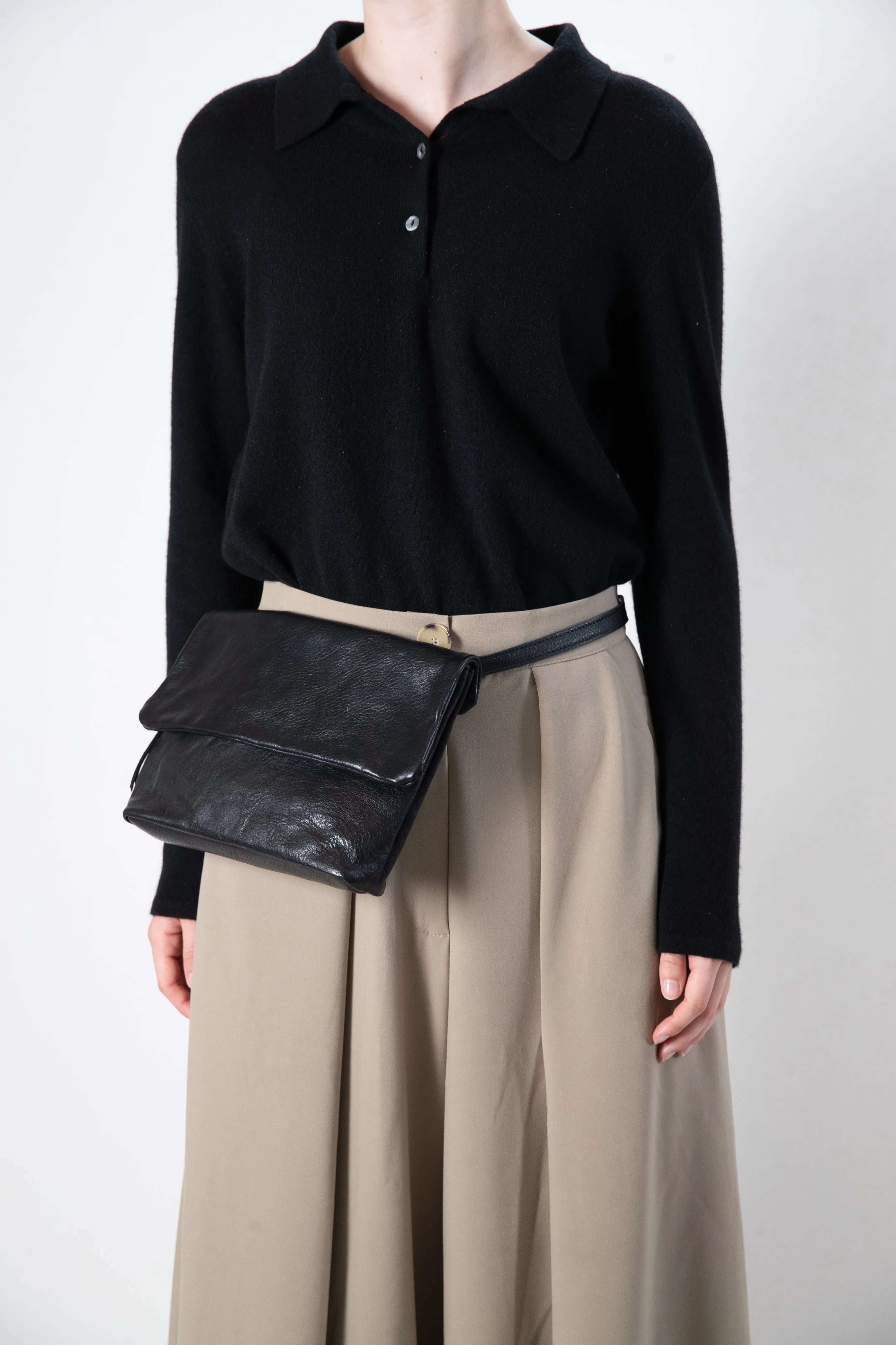 Harpers Emporium Italian Leather Double Zip Bag in Black