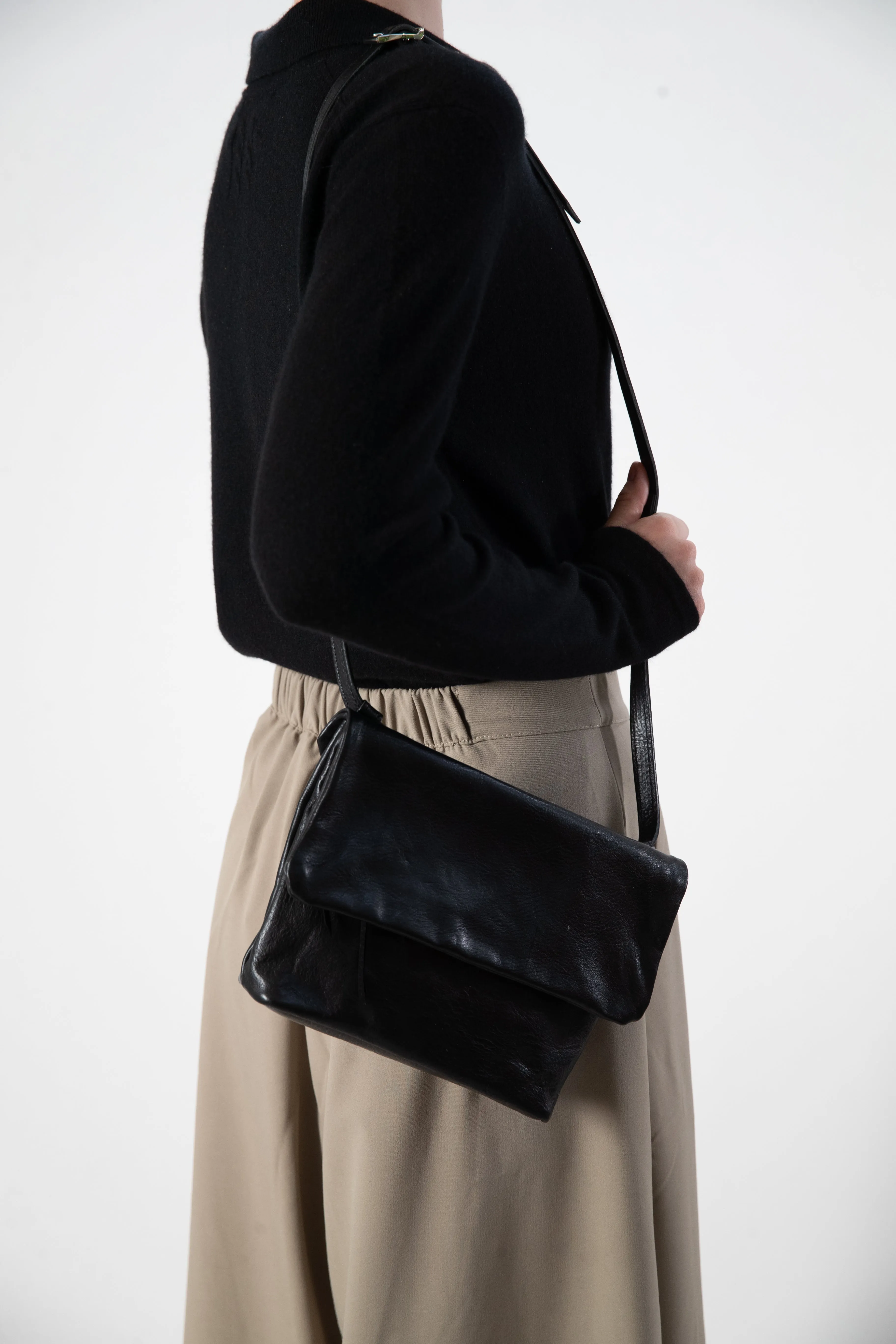 Harpers Emporium Italian Leather Double Zip Bag in Black