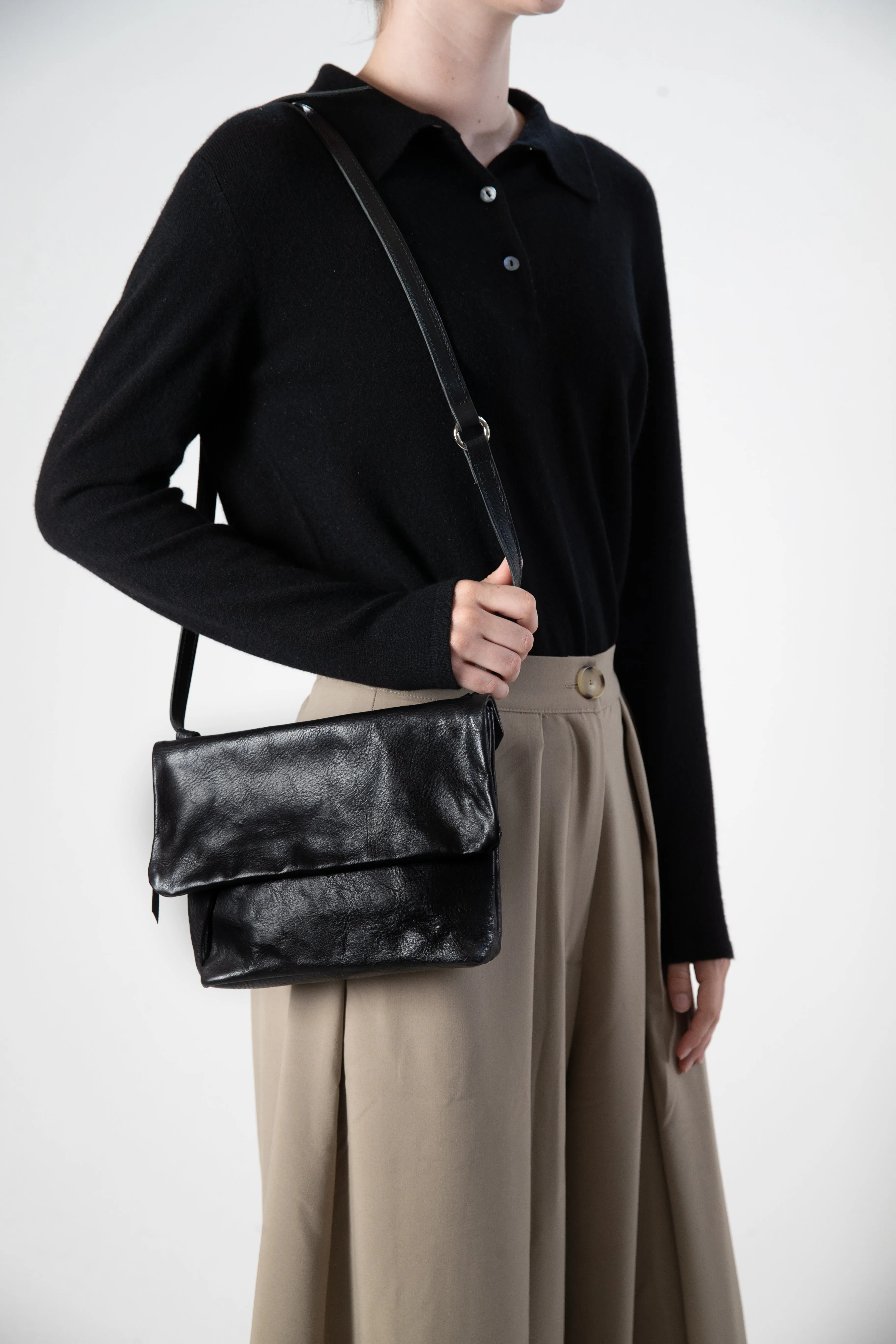 Harpers Emporium Italian Leather Double Zip Bag in Black