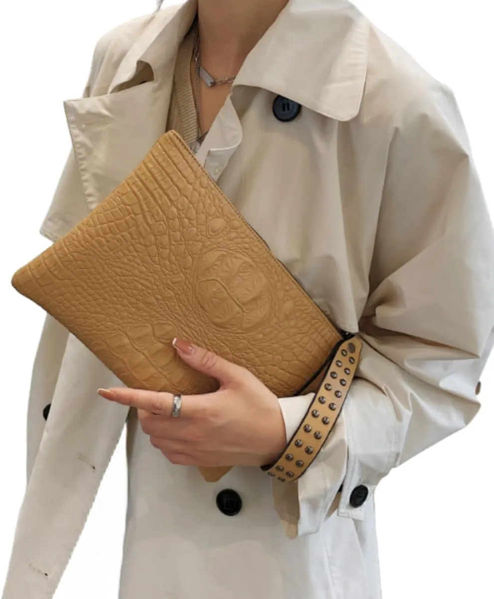 IAMUHI Women Faux Leather Crocodile Envelope Clutch Bag Wristlet Zipper Evening Handbag Wallet Purse