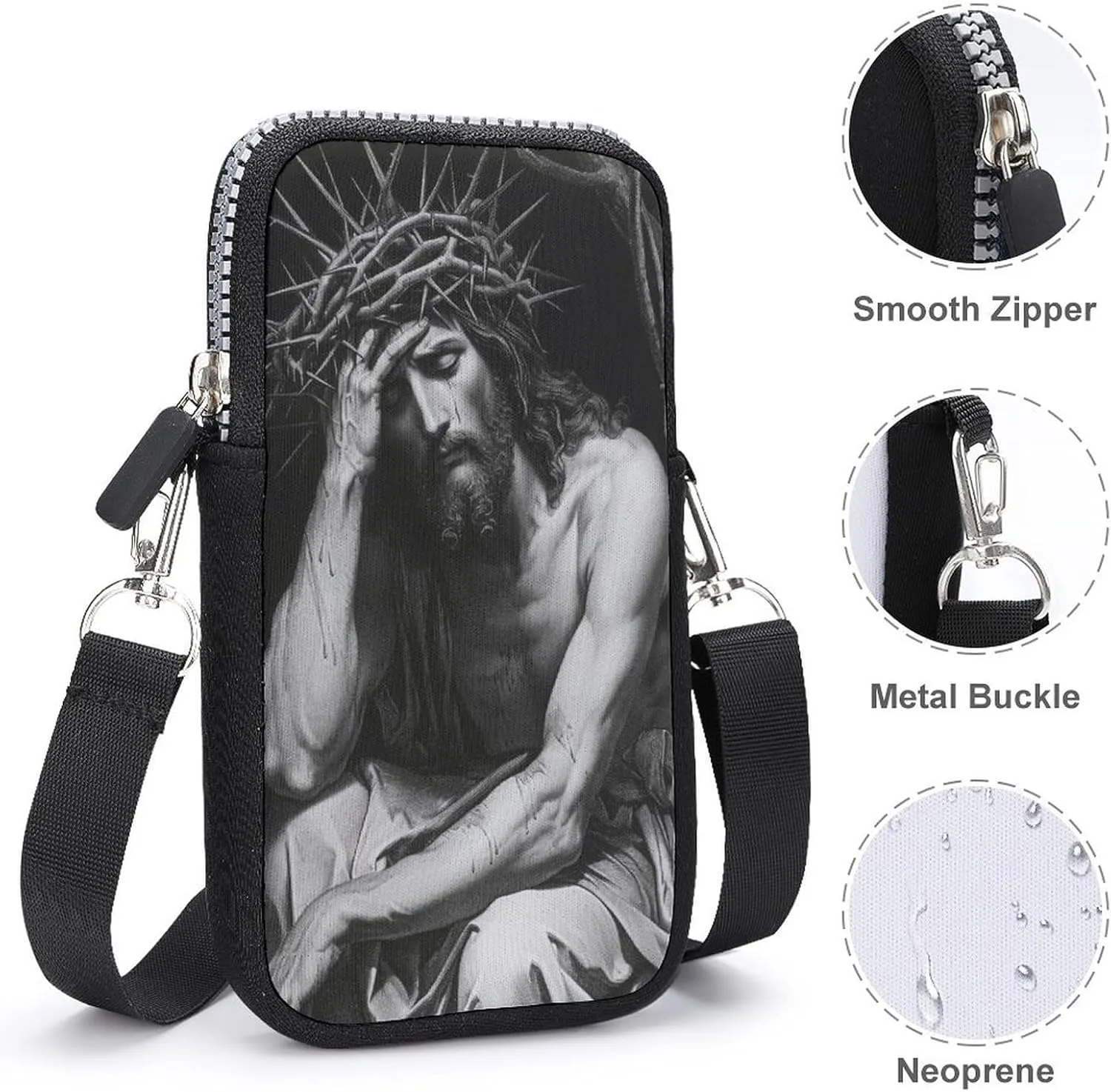 Jesus Christ on The Cross Crossbody Mobile Phone Bag Smartphone Bag With Adjustable Strap