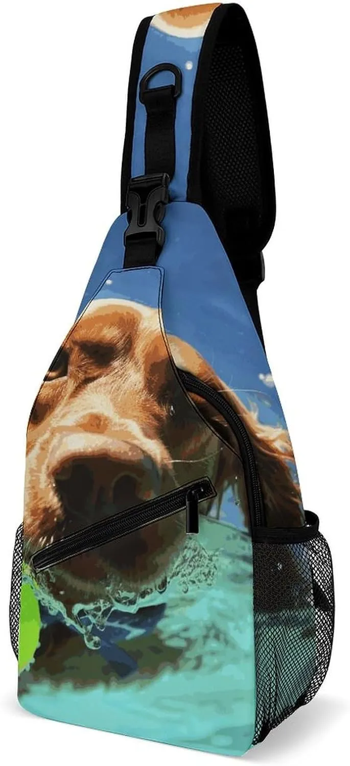 Lightweight Chest Bag Crossbody Bag Funny Swimming Dog Sling Backpack for Women Men Sports Travel
