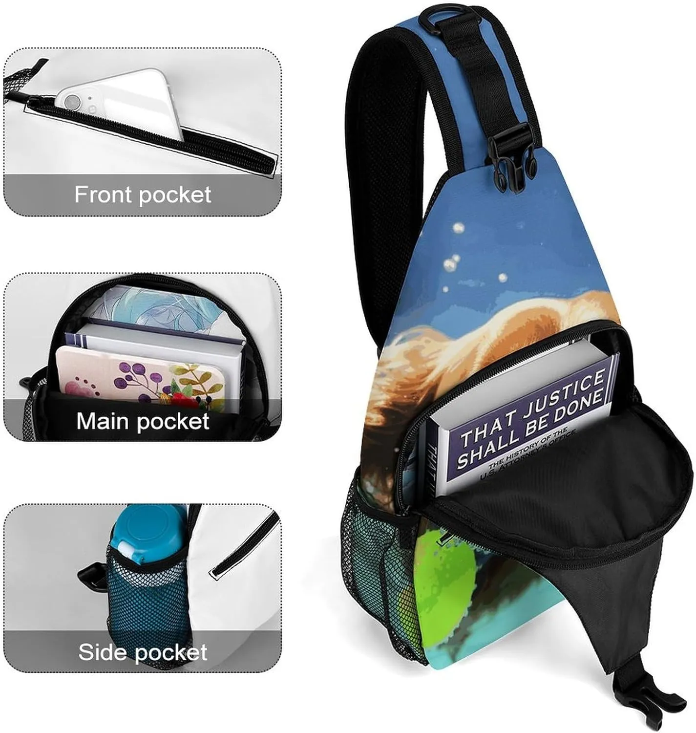 Lightweight Chest Bag Crossbody Bag Funny Swimming Dog Sling Backpack for Women Men Sports Travel