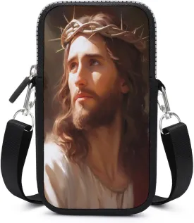 Lord Jesus Christ Wearing Crown of Thorns Crossbody Mobile Phone Bag Smartphone Bag With Adjustable Strap