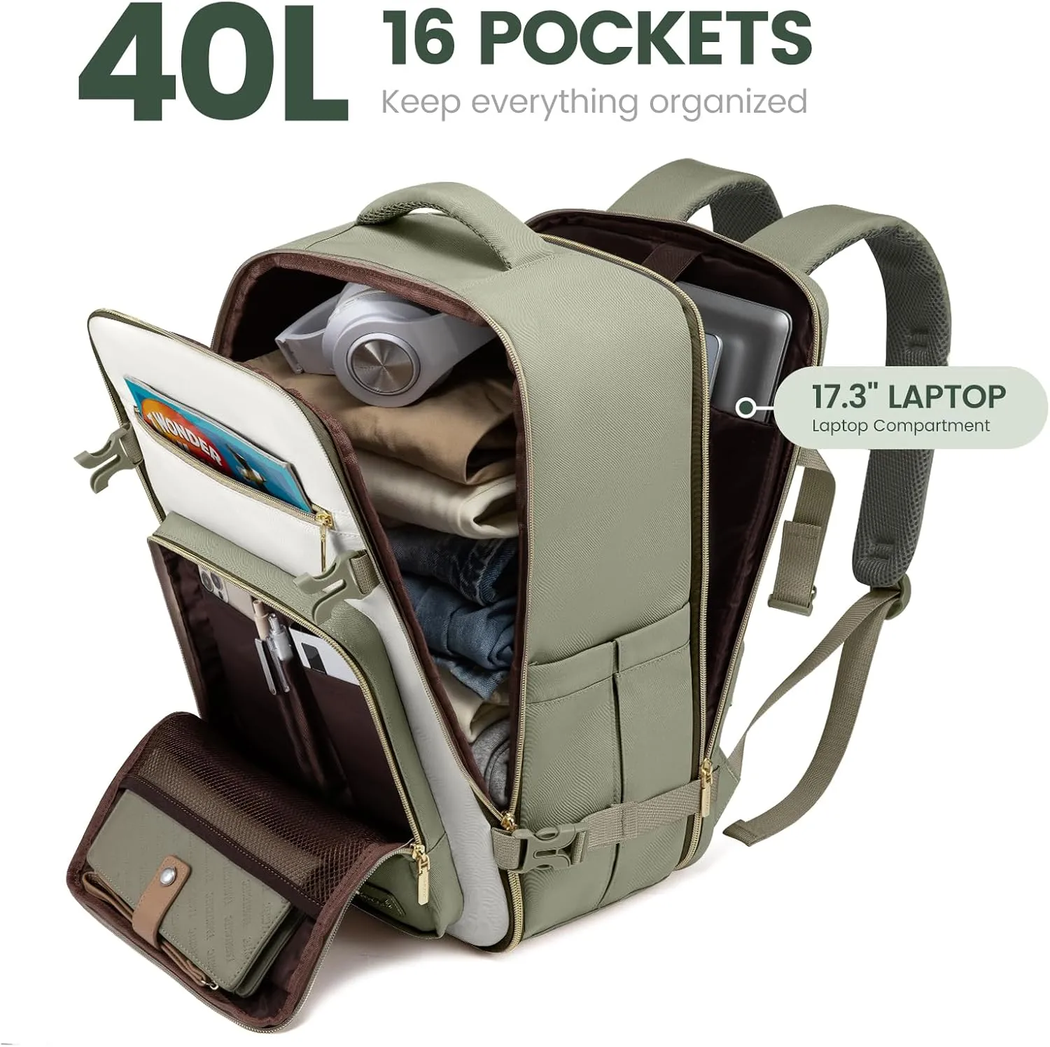 LOVEVOOK Travel Backpack For Women,40L Carry On Backpack Flight Approved,TSA Personal Item Travel Bag Fits 17 Inch Laptop,Business Weekender Overnight Daypack with Toiletry Bag and Cubes