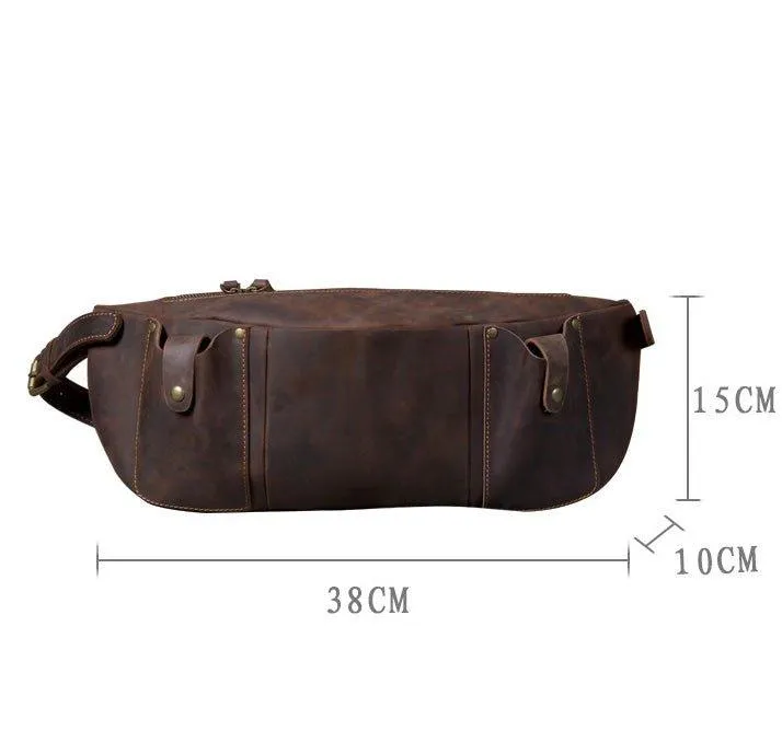 Mens Leather Crossbody Bag with Adjustable Belt