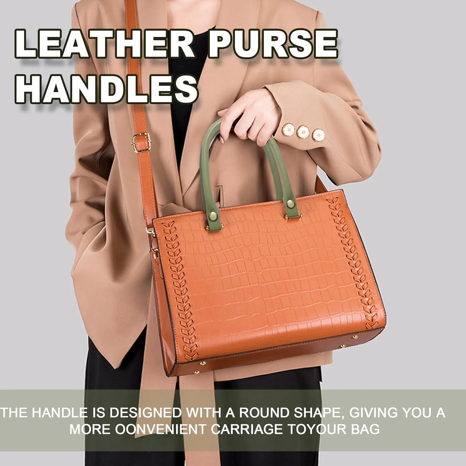 Murtenze 2PCS Leather Purse Handles, 0.5'' Wide 15.7" Length Matcha Green PU Leather Purses Straps with Button for Handbag DIY Making Accessories, Leather Handles for Bags Handles