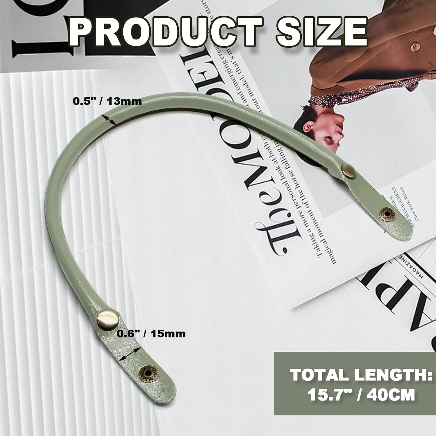 Murtenze 2PCS Leather Purse Handles, 0.5'' Wide 15.7" Length Matcha Green PU Leather Purses Straps with Button for Handbag DIY Making Accessories, Leather Handles for Bags Handles