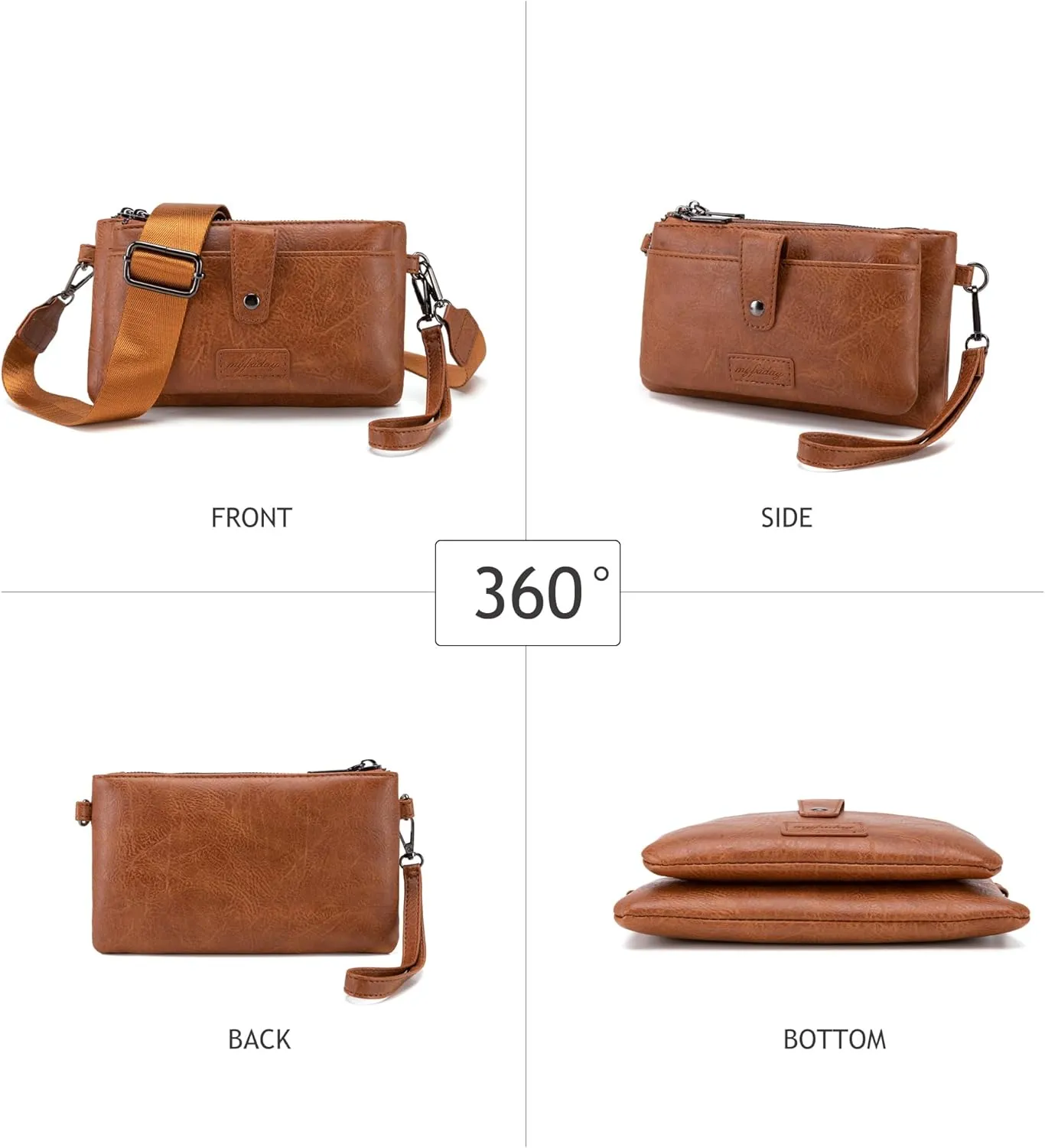 myfriday Womens Vintage Vegan Leather Wristlet Clutch Purse with Zip Around 2 Strap & Detchable Card Holder