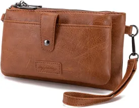 myfriday Womens Vintage Vegan Leather Wristlet Clutch Purse with Zip Around 2 Strap & Detchable Card Holder