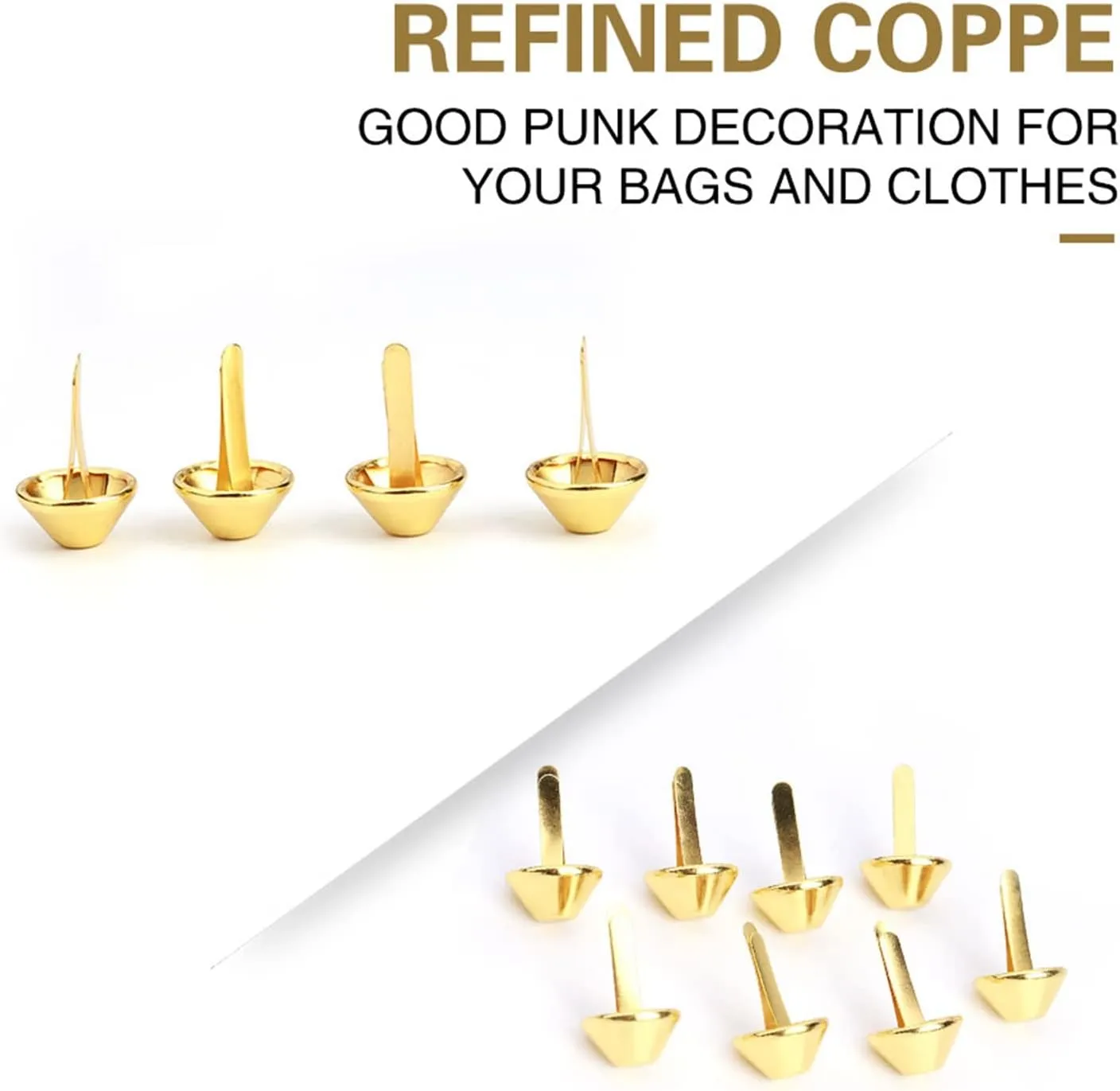 Nailhead Spike,50 Pcs Purse Handbag Cone Feet Nailhead Stud 2 Prong Metal Flat Brad Nailhead Studs for Clothing Bag Leather Shoes Punk Rock Jewelry Craft (15mm)