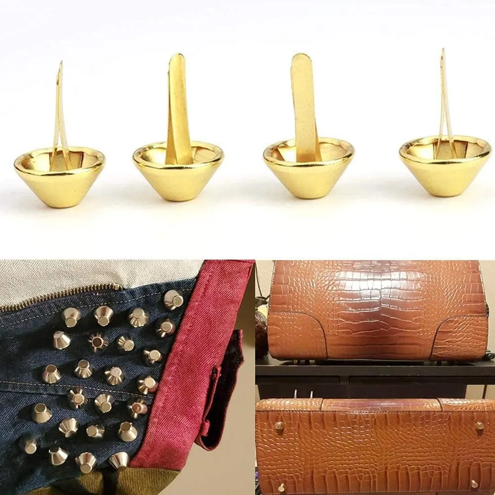 Nailhead Spike,50 Pcs Purse Handbag Cone Feet Nailhead Stud 2 Prong Metal Flat Brad Nailhead Studs for Clothing Bag Leather Shoes Punk Rock Jewelry Craft (15mm)