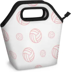 Neoprene Lunch Bags Volleyball Pink Line Lunch Tote Bag with Zipper Insulated Lunchbox Handbag for Women Reusable Lunch Box Cooler Bag Waterproof Lunch Sack Bag for Work Picnic