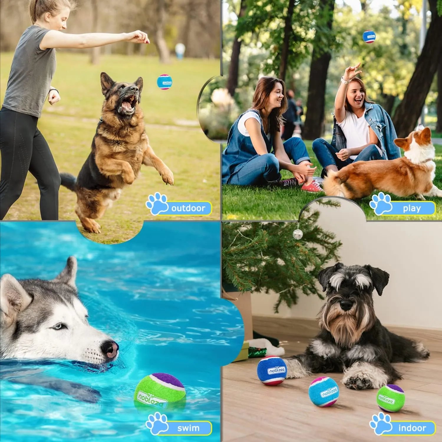 Nobleza Dog Tennis Balls 12 Pack, Durable Bouncy Floatable Squeaky Tennis Balls for Dogs for Fetch & Exercise, Training Interactive Natural Rubber Squeaky Dog Ball for Small Medium Dogs, 2.5in