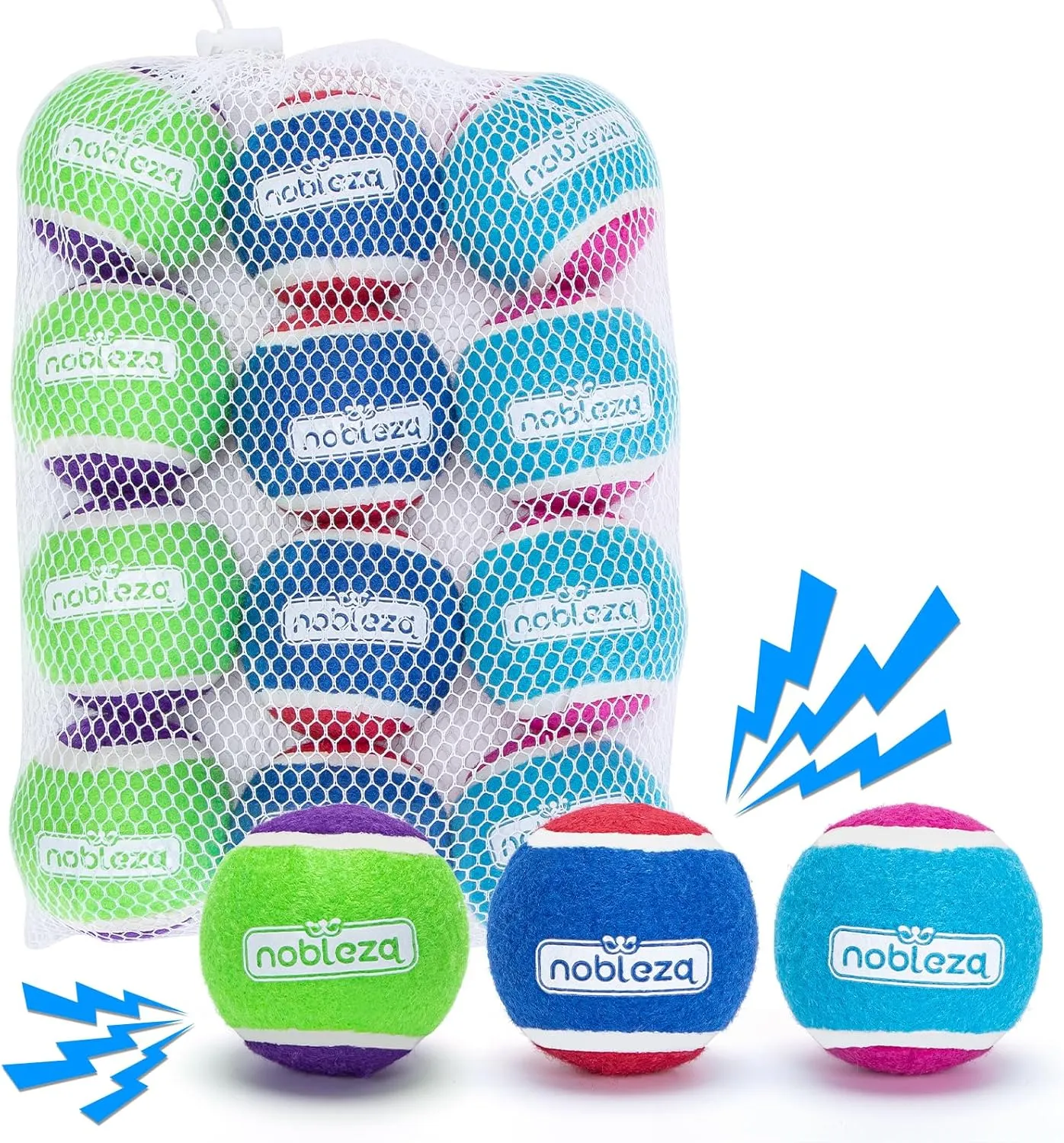 Nobleza Dog Tennis Balls 12 Pack, Durable Bouncy Floatable Squeaky Tennis Balls for Dogs for Fetch & Exercise, Training Interactive Natural Rubber Squeaky Dog Ball for Small Medium Dogs, 2.5in
