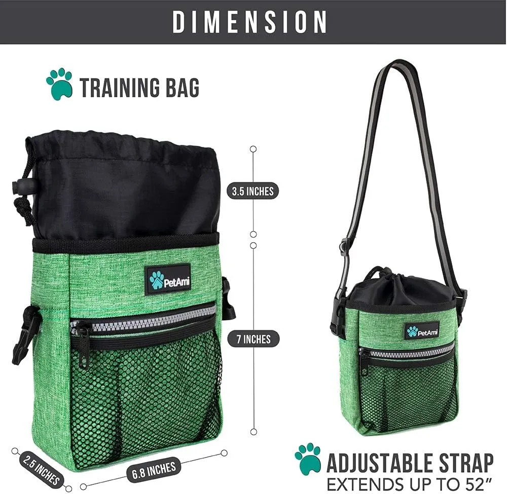PetAmi Dog Treat Pouch, Pet Treat Pouch for Training, Dog Walking Bag Holder for Kibbles, Pet Food Toy, Dog Trainer Essentials Supplies, Poop Bag Dispenser, 3 Ways to Wear (Green)