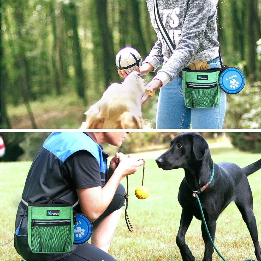 PetAmi Dog Treat Pouch, Pet Treat Pouch for Training, Dog Walking Bag Holder for Kibbles, Pet Food Toy, Dog Trainer Essentials Supplies, Poop Bag Dispenser, 3 Ways to Wear (Green)