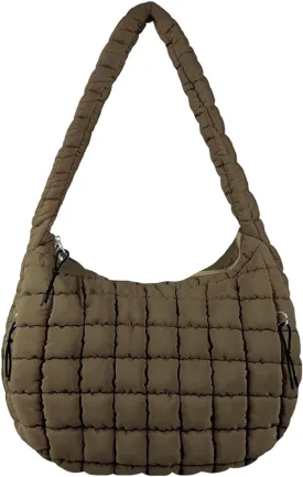 Quilted Tote Bag, Puffer Bag for Women, Large Puffy Shoulder Bag, Lightweight Checkered Purse, Soft Padded Hobo Bag