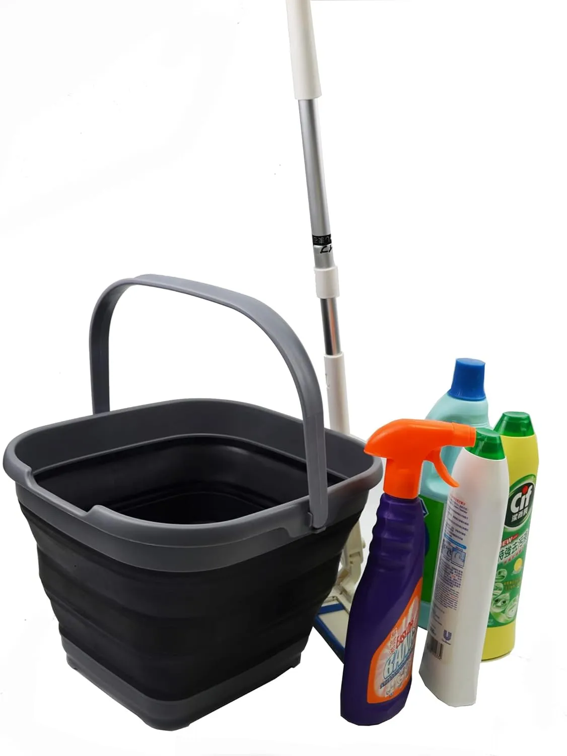 SAMMART 10L (2.6 Gallon) Collapsible Rectangular Handy Bucket (Grey/Black, 1)