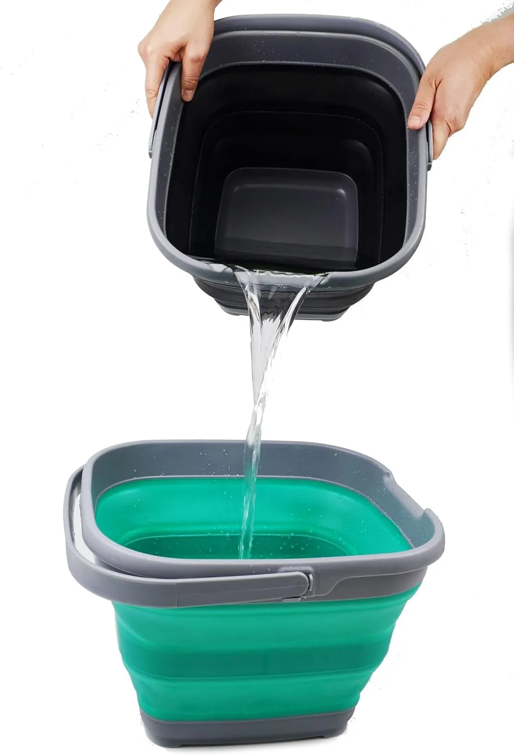 SAMMART 10L (2.6 Gallon) Collapsible Rectangular Handy Bucket (Grey/Black, 1)