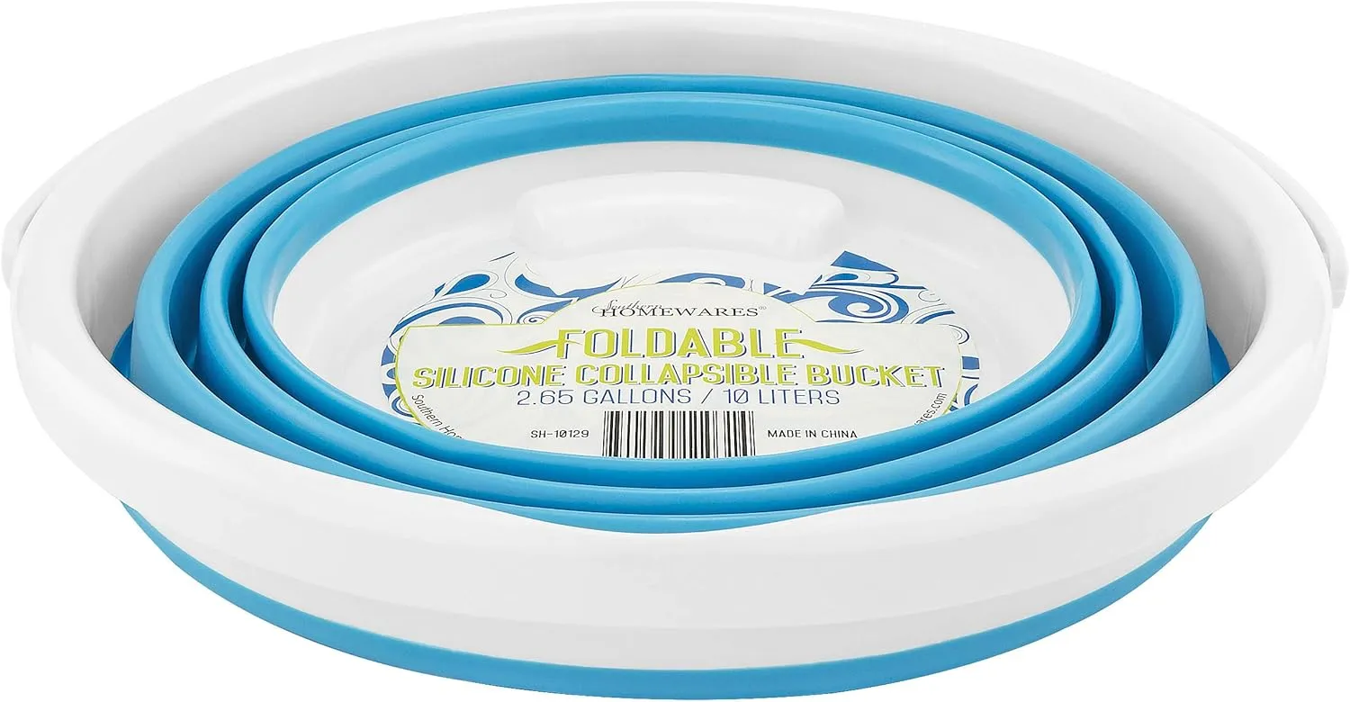Silicone Collapsible Folding Gallon Bucket  2.65 Gallon Capacity, Blue, Portable and Space-Saving