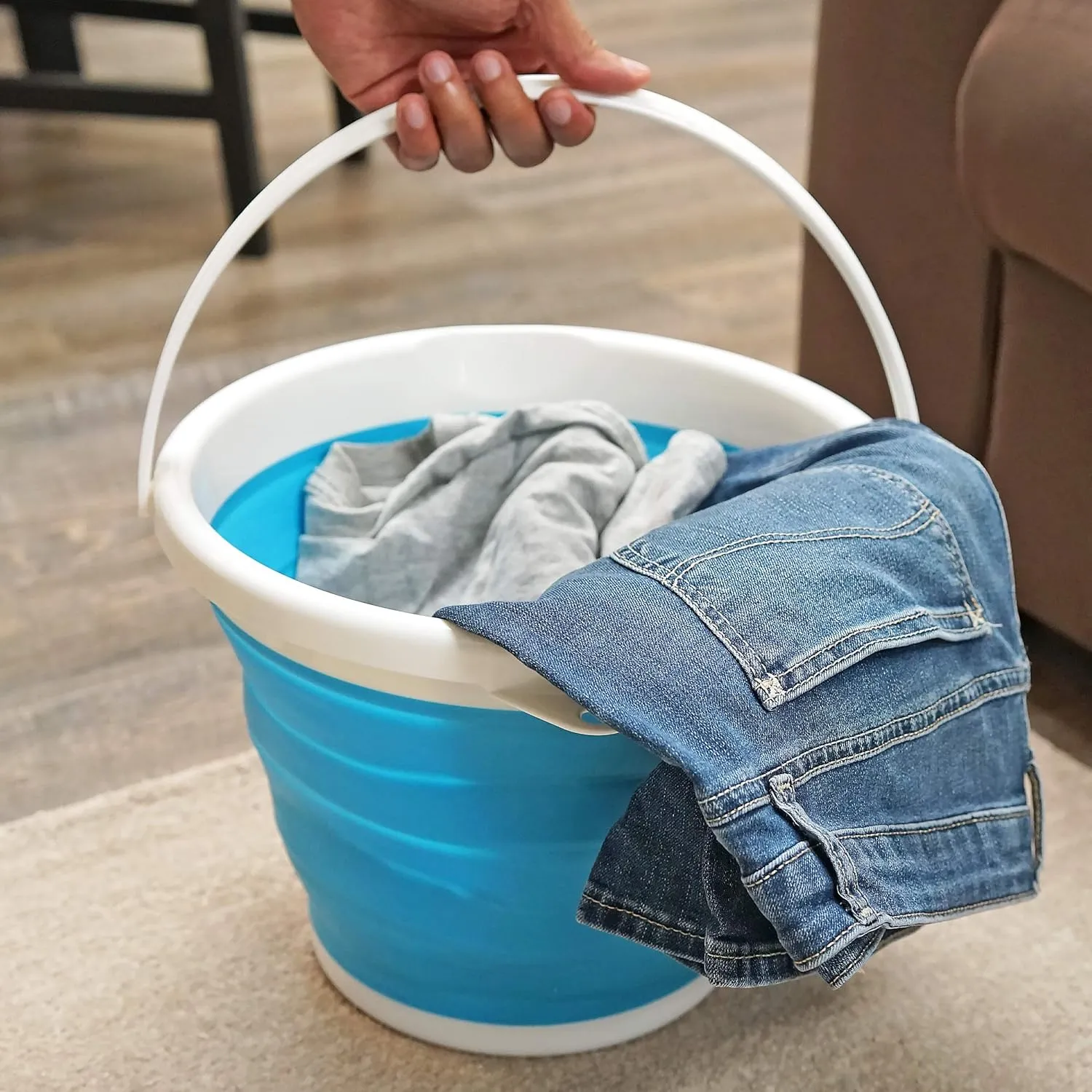 Silicone Collapsible Folding Gallon Bucket  2.65 Gallon Capacity, Blue, Portable and Space-Saving