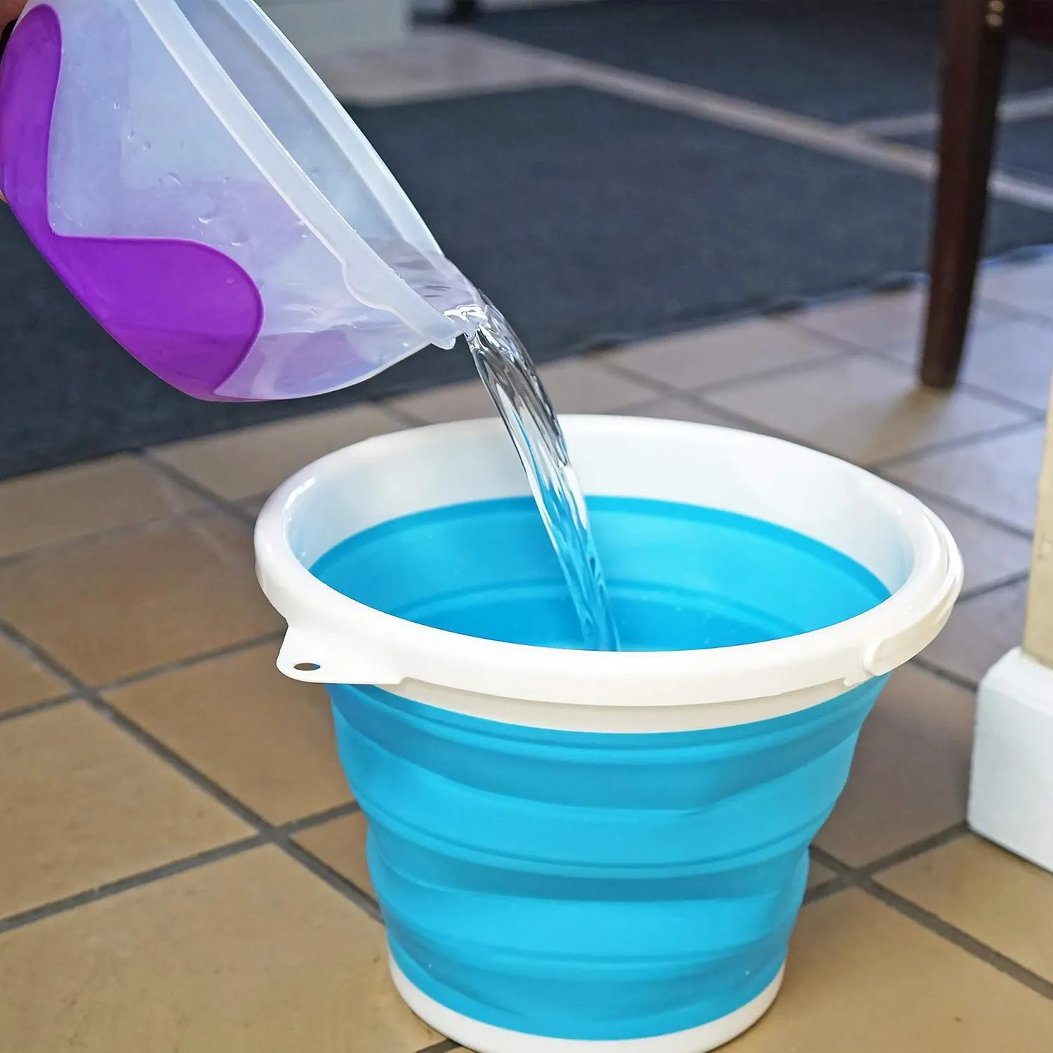 Silicone Collapsible Folding Gallon Bucket  2.65 Gallon Capacity, Blue, Portable and Space-Saving