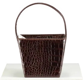 STAUD Brown Edie Croc-Embossed Leather Bucket Bag