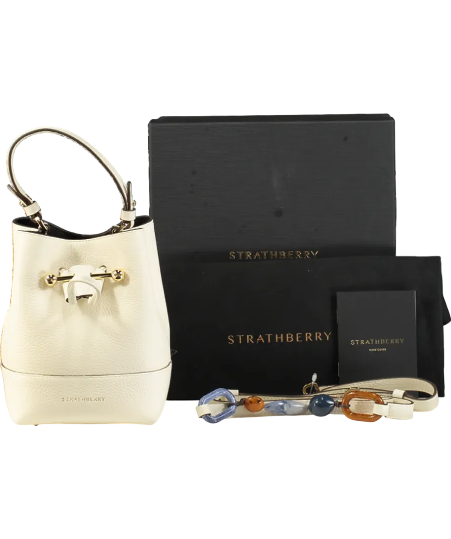 Strathberry White Luxury Leather Ltd Edition Vanilla Lana Osette Bucket Bag With Top Handle And Shoulder Strap