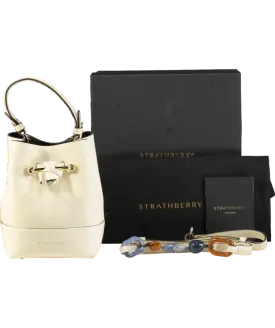 Strathberry White Luxury Leather Ltd Edition Vanilla Lana Osette Bucket Bag With Top Handle And Shoulder Strap