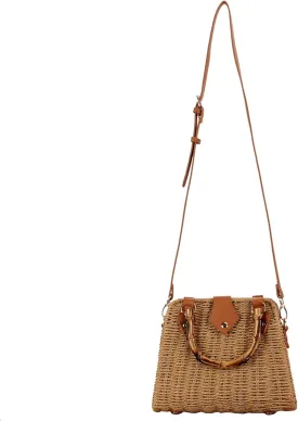 Straw Beach Bag Crossbody Handbag for Women Handmade Woven Shoulder Bag Top Handle Purse for Summer