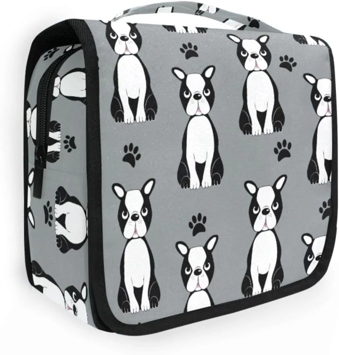 Toiletry Bag Travel Bag with Hanging Hook,Cute Boston Terrier Water-resistant Makeup Cosmetic Bag Travel Organizer for Accessories Shampoo Toiletries Trips Camping Bathroom