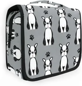 Toiletry Bag Travel Bag with Hanging Hook,Cute Boston Terrier Water-resistant Makeup Cosmetic Bag Travel Organizer for Accessories Shampoo Toiletries Trips Camping Bathroom