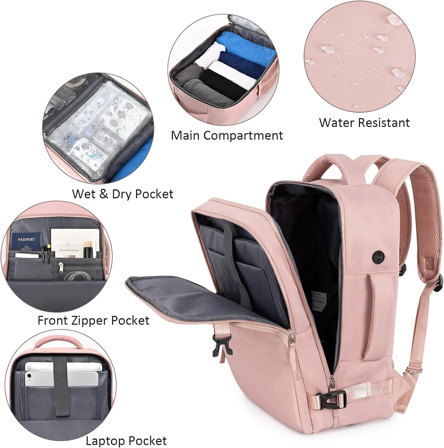 Travel Backpack for Women Men,Travel Laptop Backpack w/USB Charging Port, Waterproof Travel Backpack Carry On Flight Approved,Weekender Business Hiking Bag,Laptop Backpack 15.6 inch