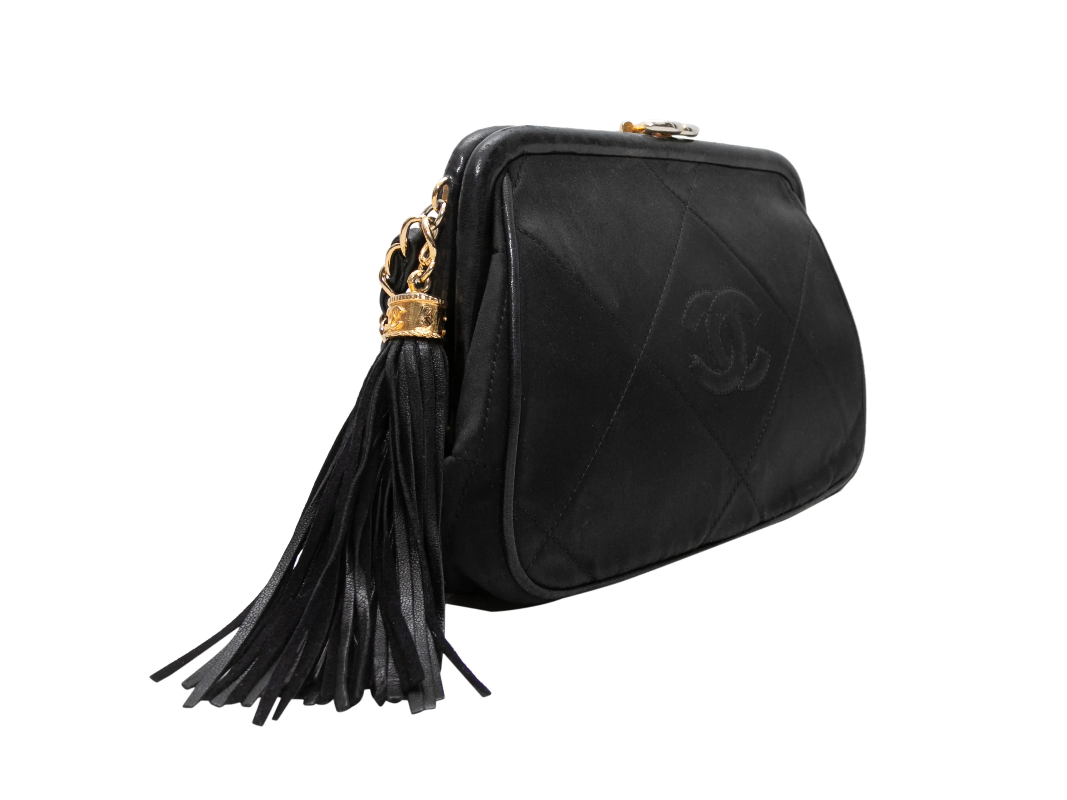 Vintage Black Chanel Silk Top Frame Evening Bag
