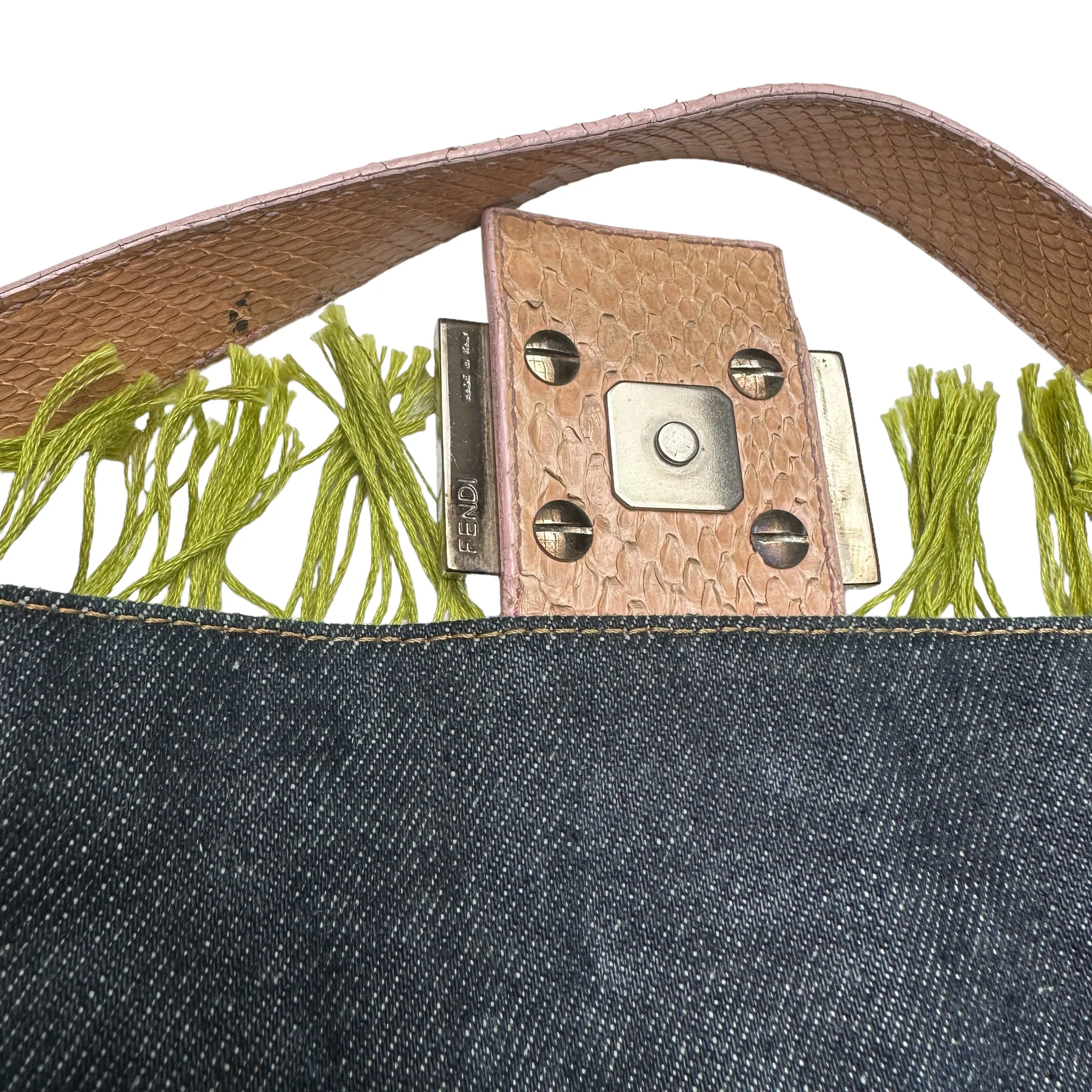Vintage Denim and Beads Baguette Bag
