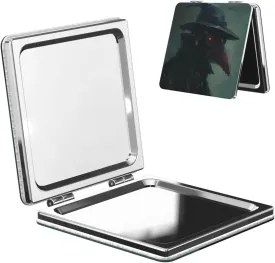 Vintage Plague Doctor Travel Makeup Mirror Double-Sided Portable Compact Makeup Mirror Pocket Magnifying Pu Leather Travel Mirror for Daily Work Business Square