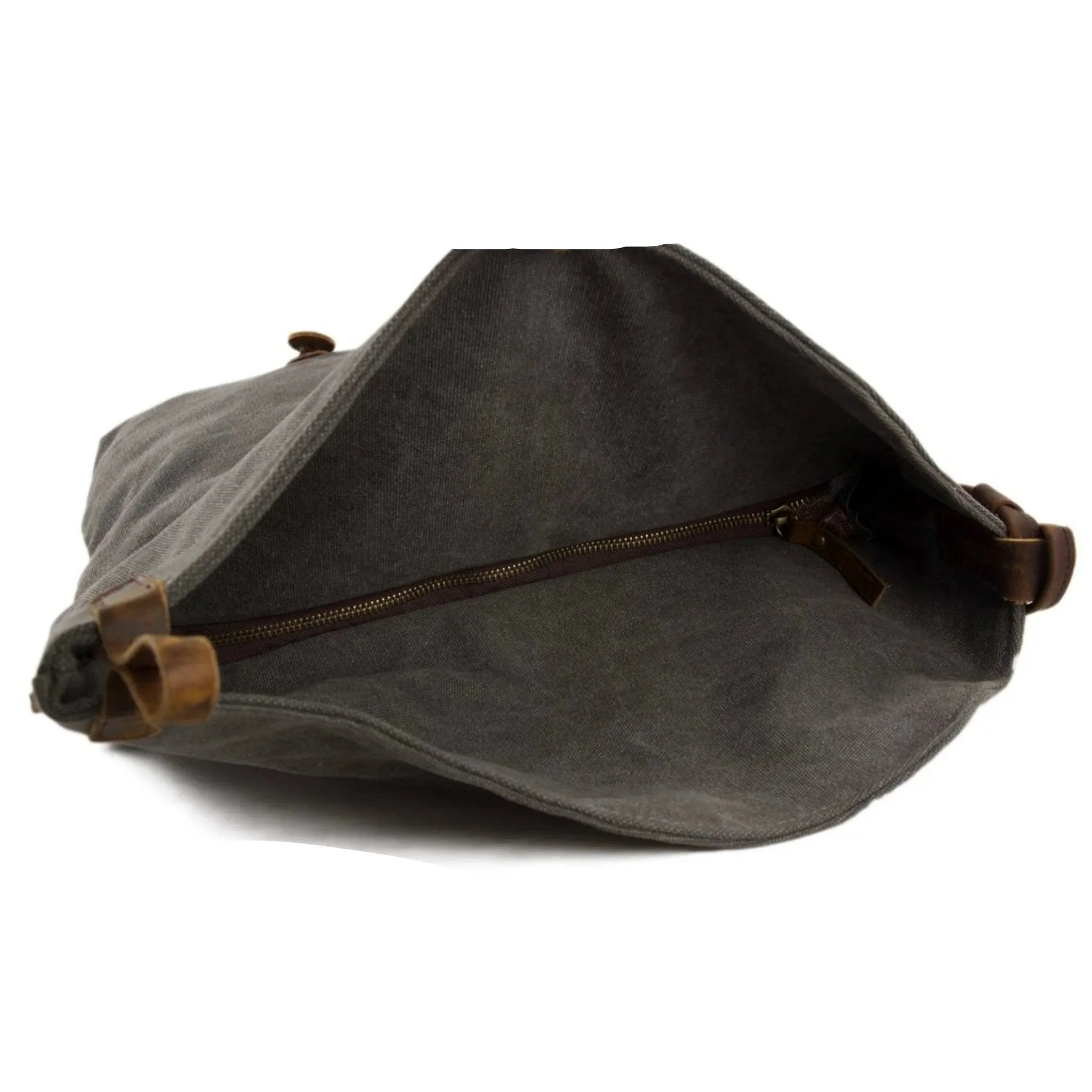 Waxed Canvas with Leather Strap Sling Bag - Dark Grey