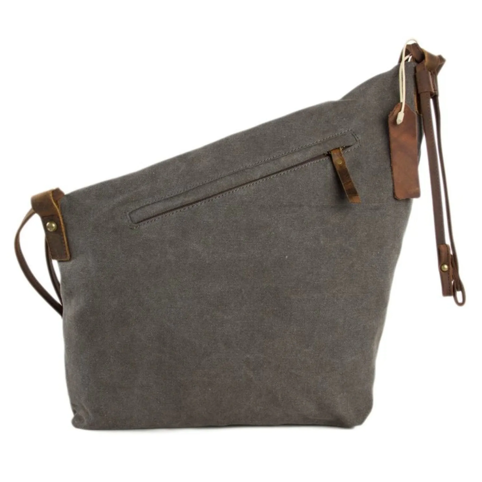 Waxed Canvas with Leather Strap Sling Bag - Dark Grey