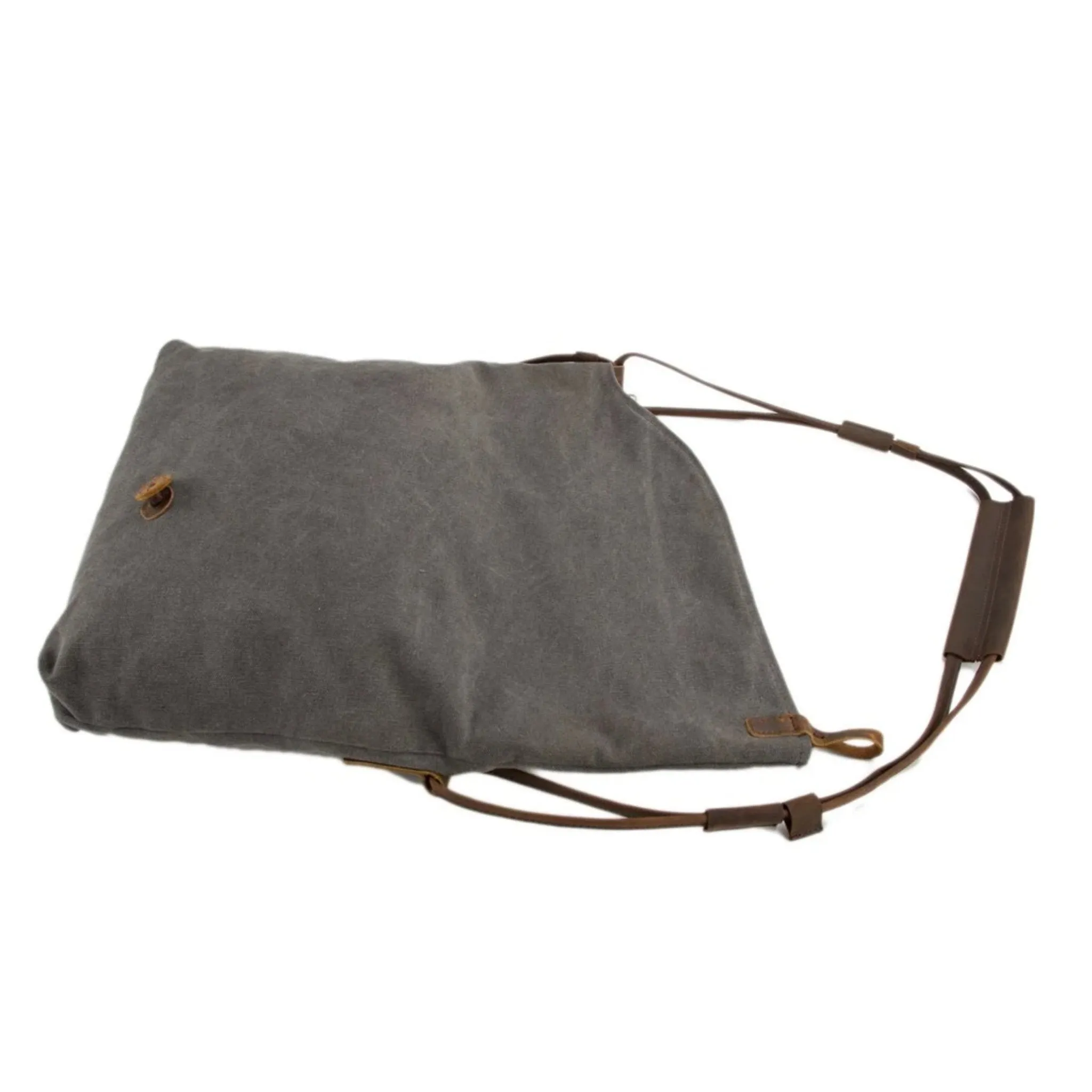 Waxed Canvas with Leather Strap Sling Bag - Dark Grey