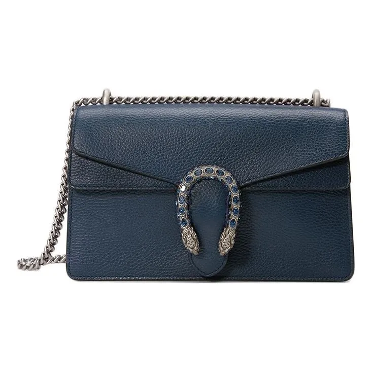 (WMNS) GUCCI Dinoysus Tiger Head Leather Chain Shoulder Messenger Bag Small Navy Blue Classic