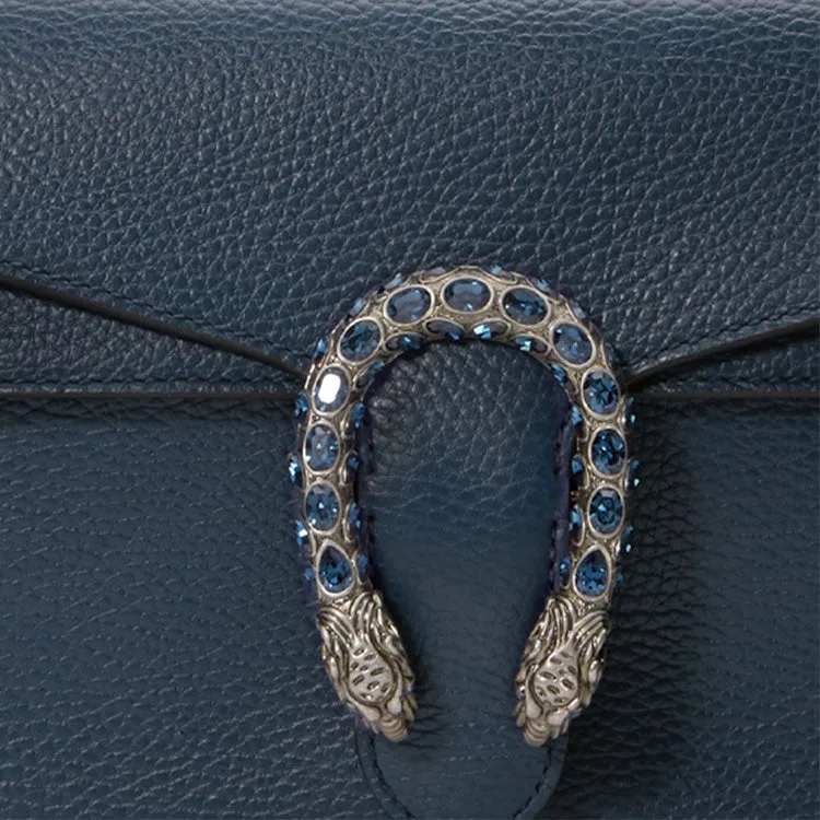 (WMNS) GUCCI Dinoysus Tiger Head Leather Chain Shoulder Messenger Bag Small Navy Blue Classic